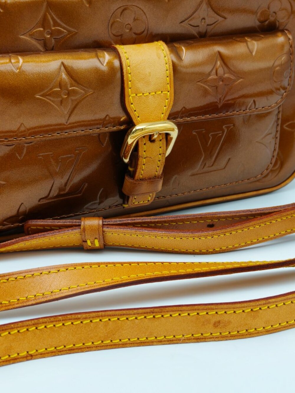 Louis Vuitton Vernis Christie MM Bronze Crossbody Shoulder Bag Patent Leather - Picture 12 of 15